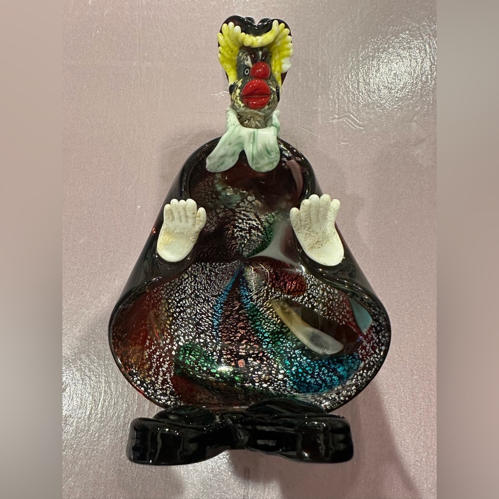 VTG Murano Art Glass Hand Blown Clown Ashtray Trinket Dish Cigar Colorful Stands